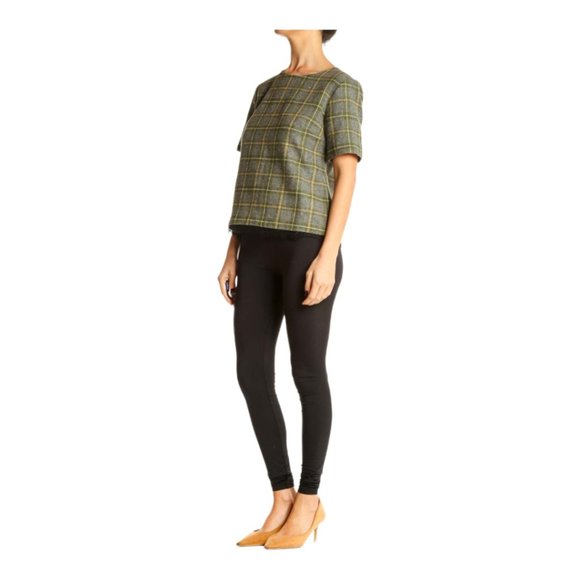 Banana Republic Brunch Wool Blend Tweed Top Short Sleeve Gray Plaid Lace Trim S - Picture 1 of 10